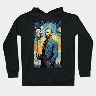 Starry Night Mosaic: Van Gogh Inspired Portrait with Lollipop Hoodie